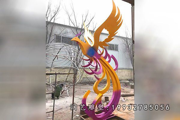 小区不锈钢凤凰动物雕塑