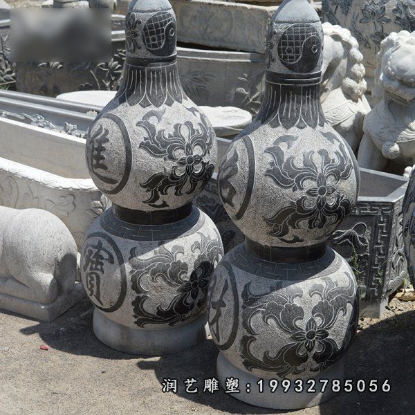 招财进宝葫芦石雕，青石葫芦雕塑 (2)