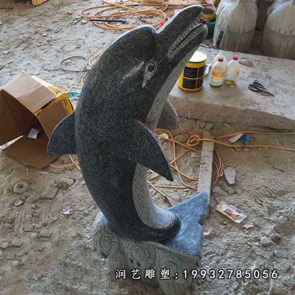 海浪海豚石雕 公园动物石雕 (2)