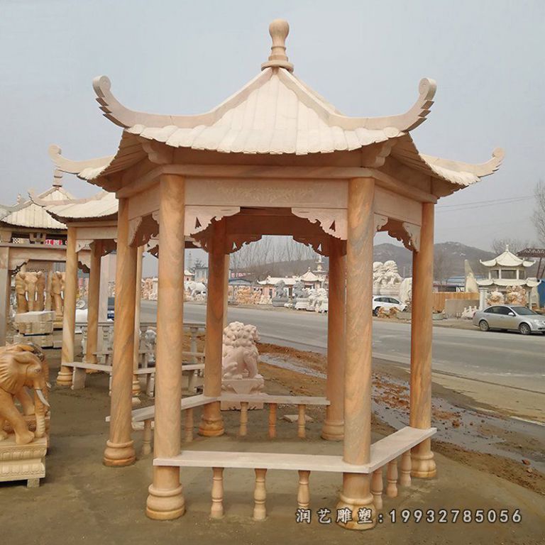 大理石六角凉亭  石雕小区景观摆件 (4)
