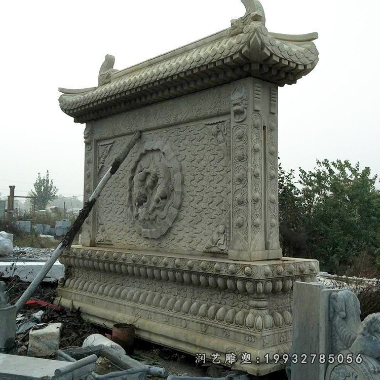 小鹿仙鹤浮雕影壁，石雕照壁 (3)