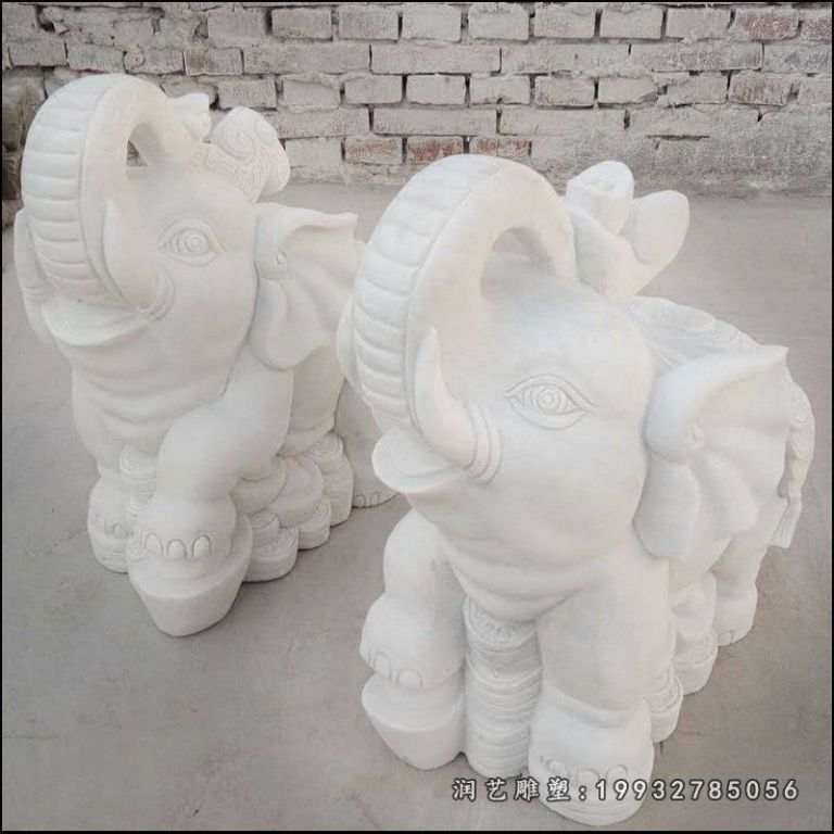 招财小象摆件，汉白玉石雕象