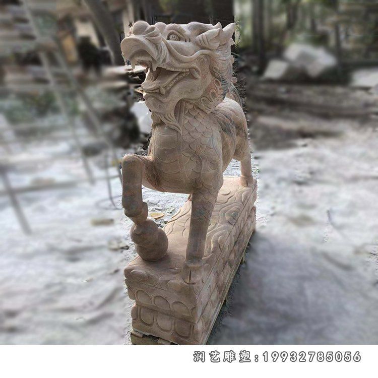 坐式麒麟石雕 晚霞红麒麟雕塑 (4)