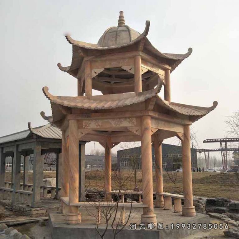 晚霞红凉亭，双层石凉亭