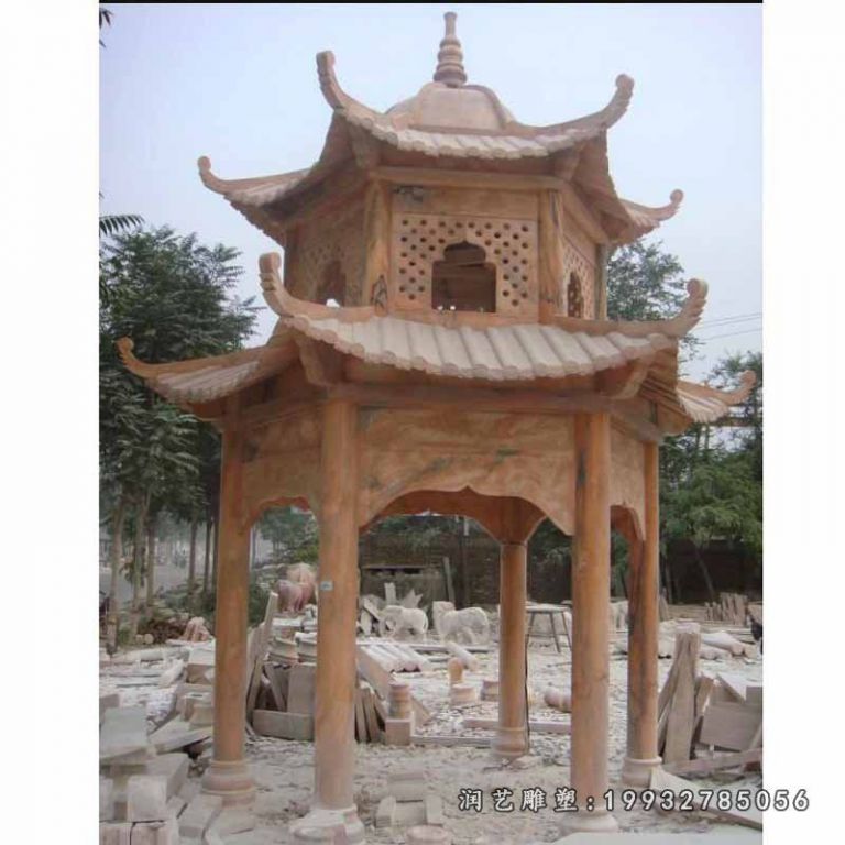 晚霞红凉亭，晚霞红石头亭子