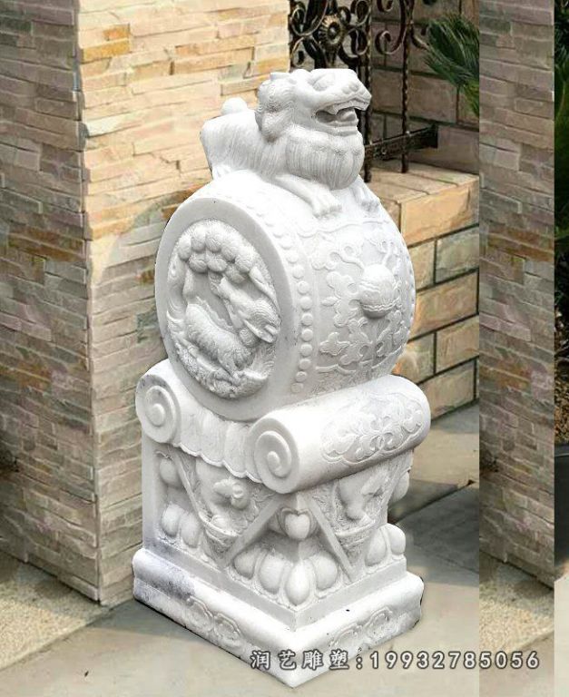 镇宅石门墩，汉白玉抱鼓石 (2)