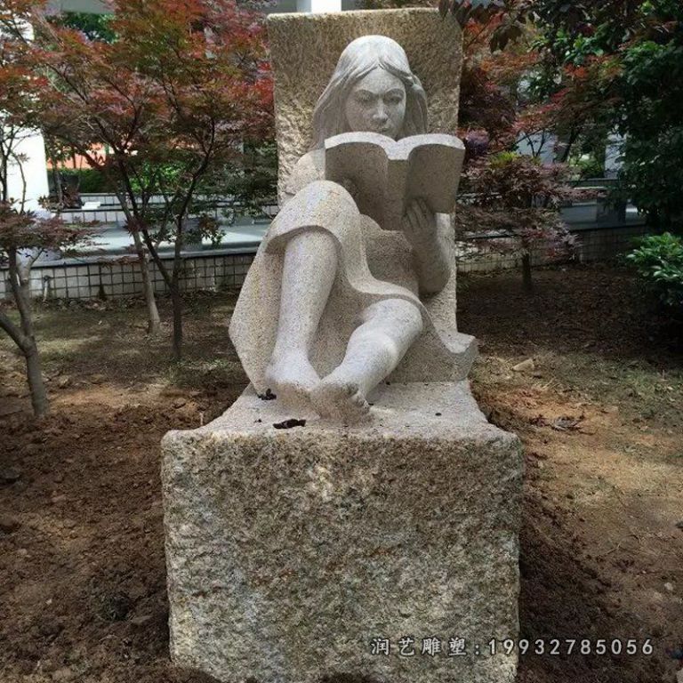 少女看书石雕，校园石雕，人物石雕 (6)