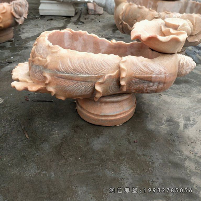 晚霞红来雕刻莲花水池  石雕公园景观摆件 (3)