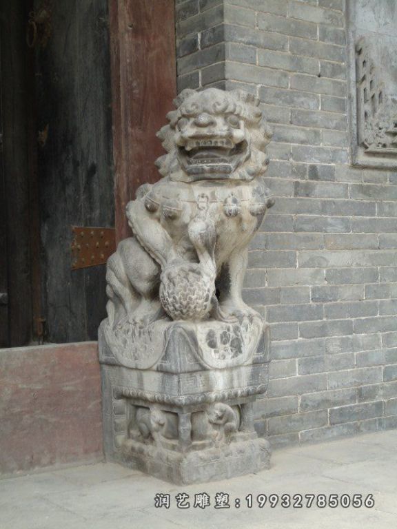 踩球门狮雕塑，仿古狮子石雕 (1)
