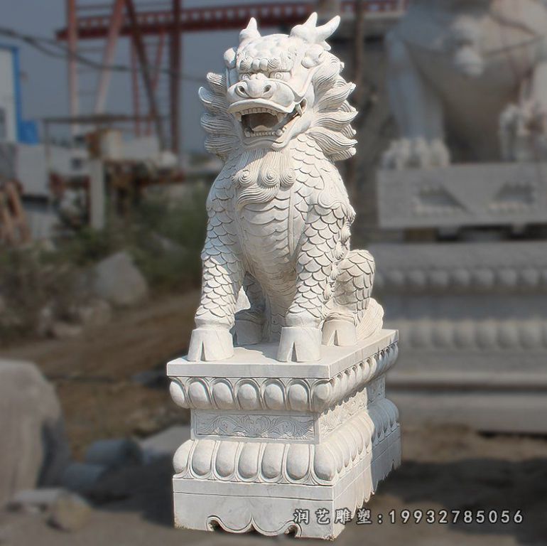 汉白玉麒麟，招财神兽雕塑