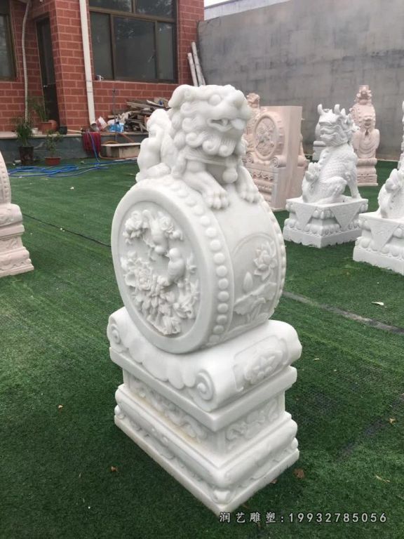 商业街汉白玉抱鼓石，门墩石雕 (5)