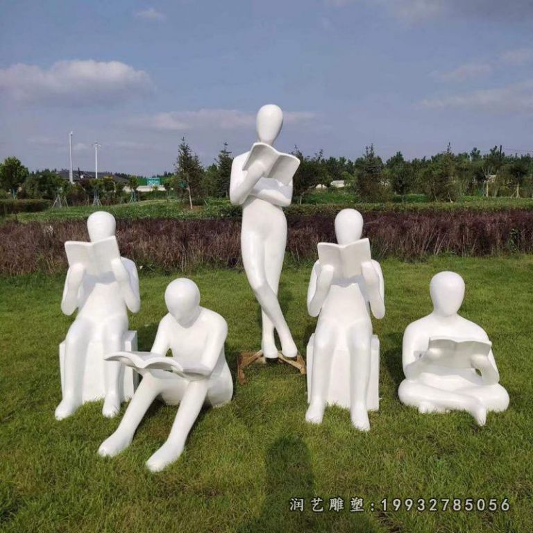 公园玻璃钢看书人物雕塑