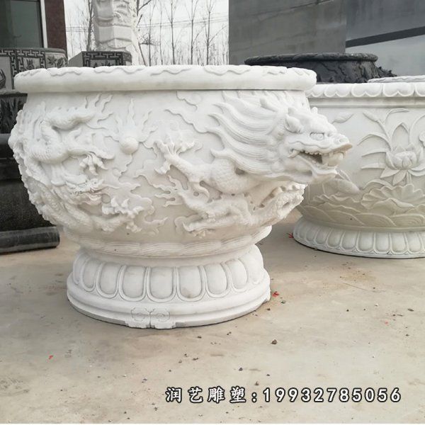 汉白玉花盆雕塑