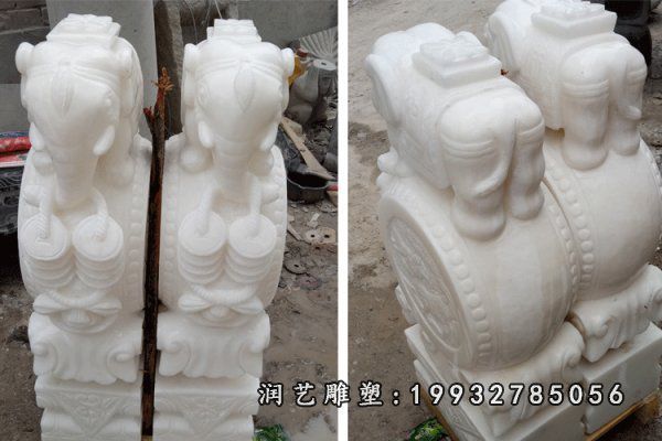 汉白玉小象门墩石雕