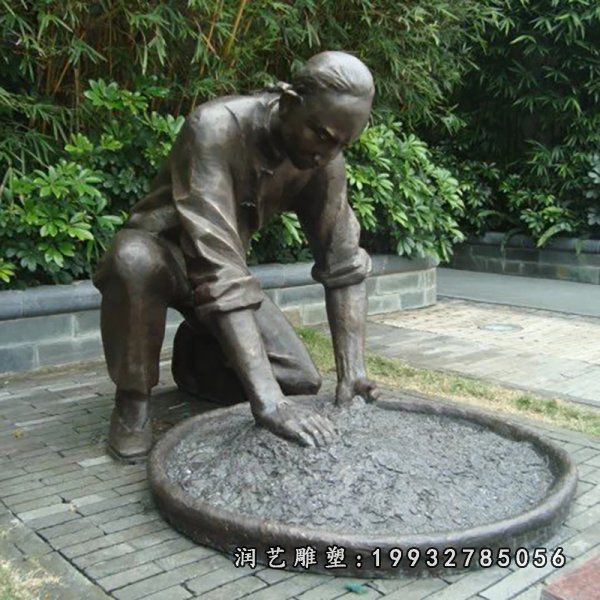 铜雕采茶小品人物雕塑