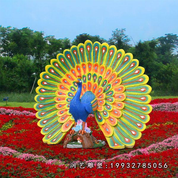 校园玻璃钢孔雀动物雕塑