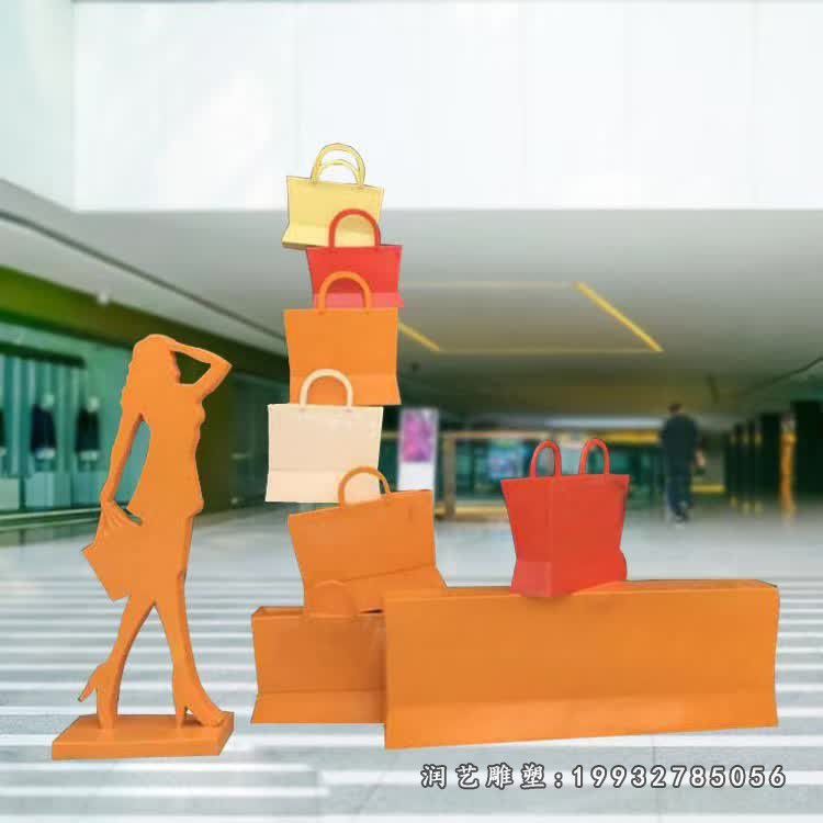 景区不锈钢购物人物雕塑